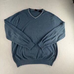 Joseph A Bank Men's L Blue V-Neck Pullover‎ Sweater Cotton Cashmere Blend Preppy